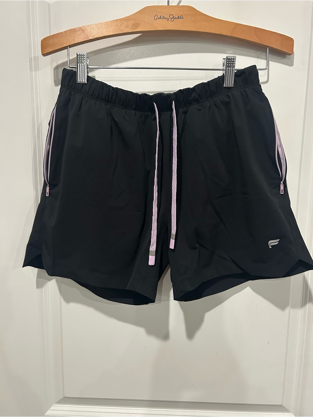 Fabletics Black Athletic Shorts with Light Pink Accents